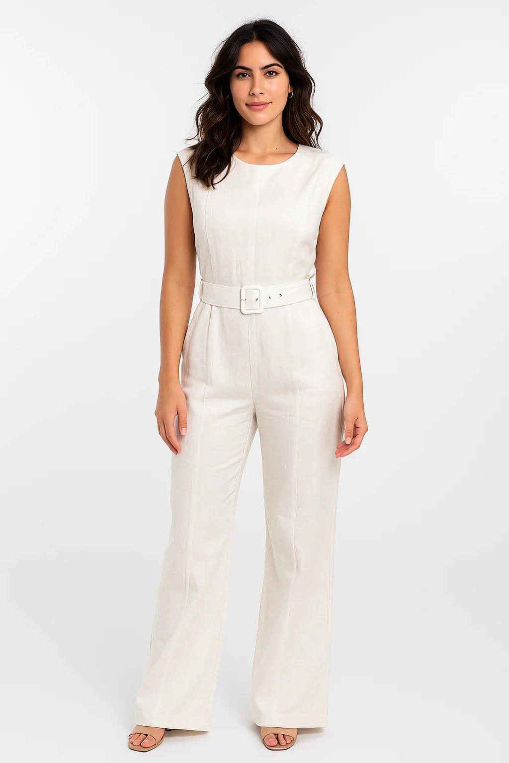 Macacão Klepton Feminino Branco Alfaiataria com Cinto - Leon Elegance