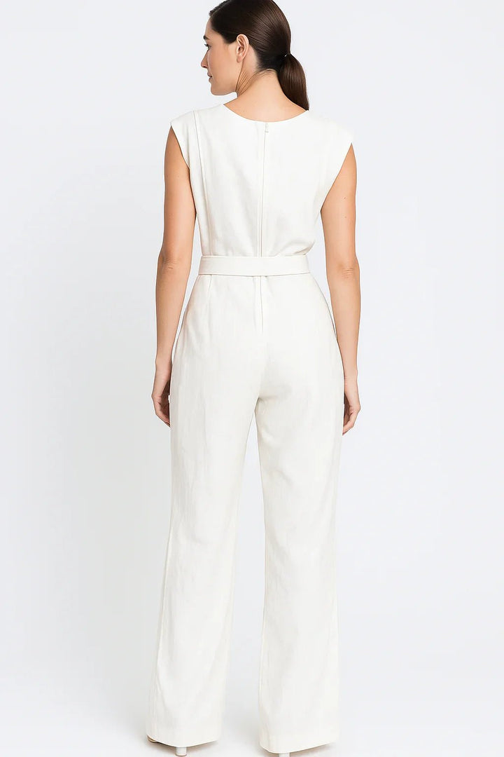 Macacão Klepton Feminino Branco Alfaiataria com Cinto - Leon Elegance
