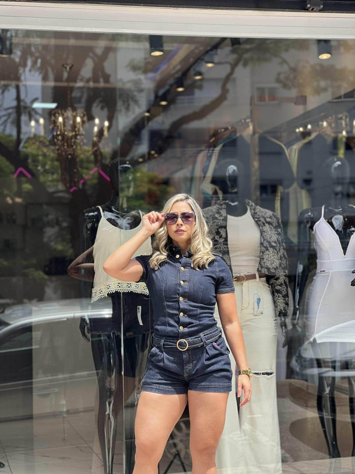 Macaquinho Jeans Femme Com Cinto Leon - Leon Elegance