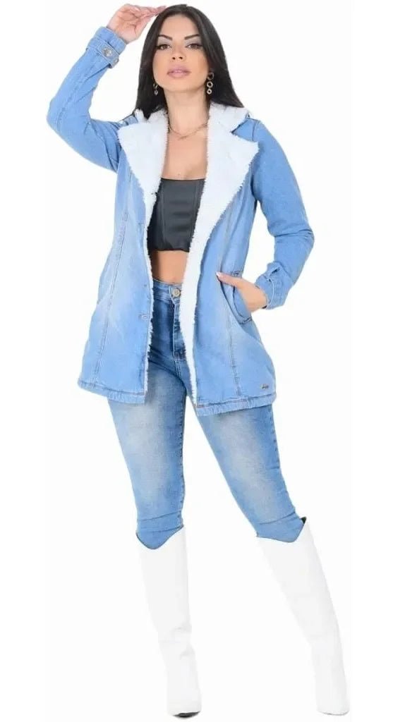 Parka Jeans Com Pelinhos sol - Leon Elegance