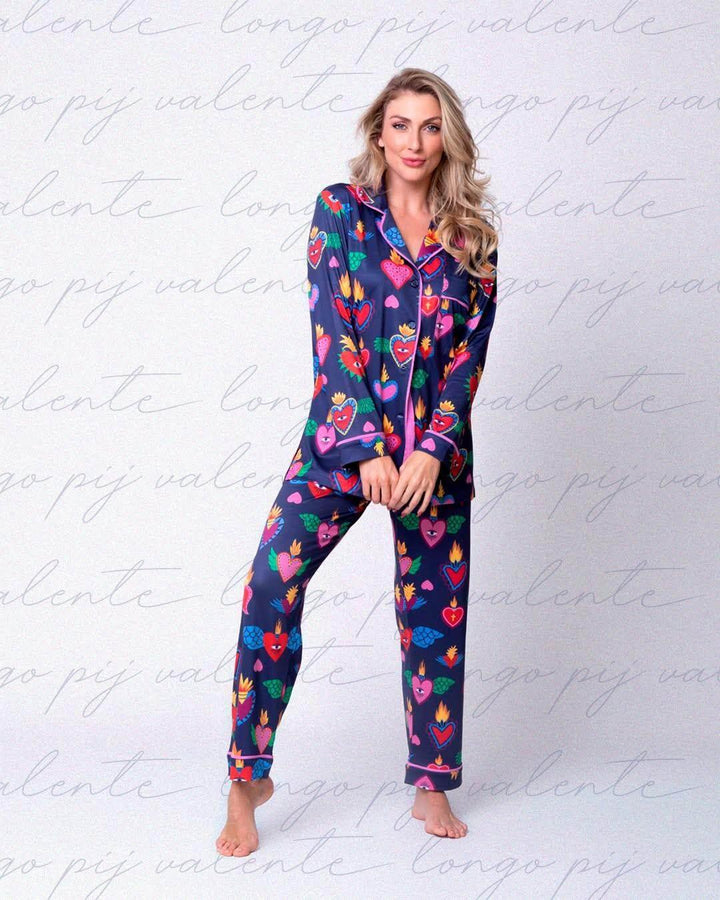 Pijama Longo Valente Coração Leon - Leon Elegance