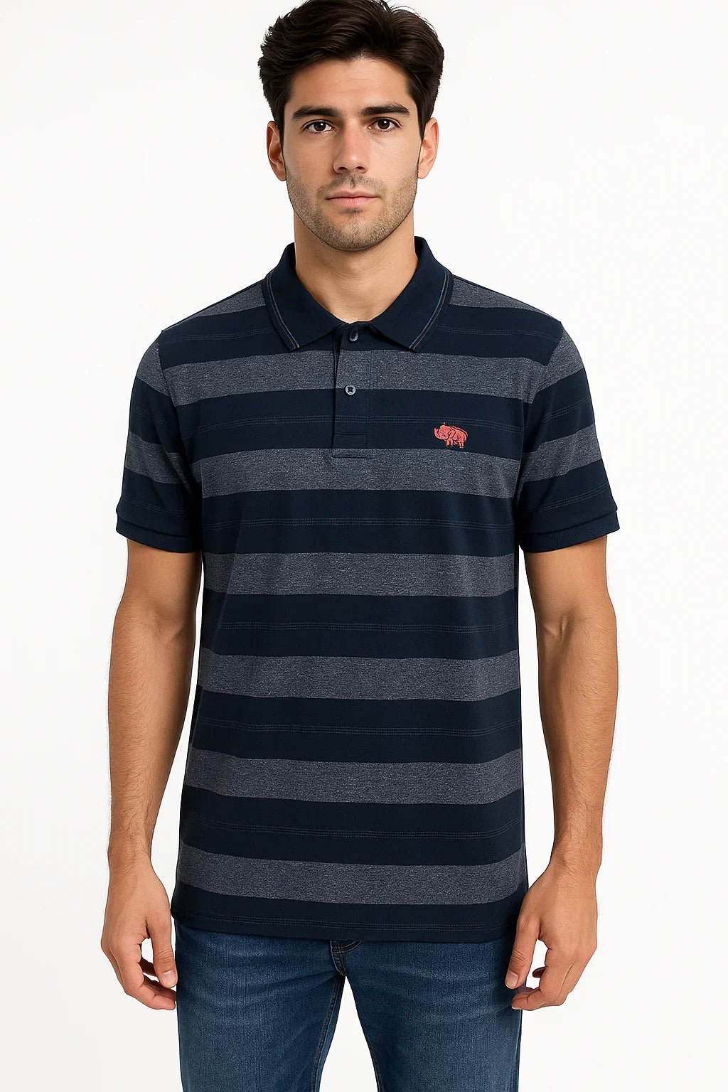 Polo Masculina Listrada Azul Marinho - Leon Elegance