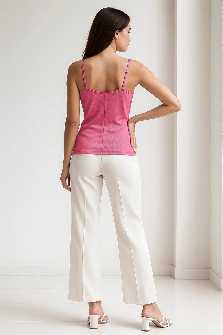 Regata feminina canelada rosa com alças finas. - Leon Elegance