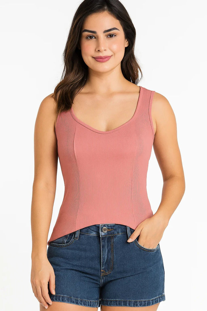 Regata Feminina K2B Canelada Rosé Decote V - Leon Elegance