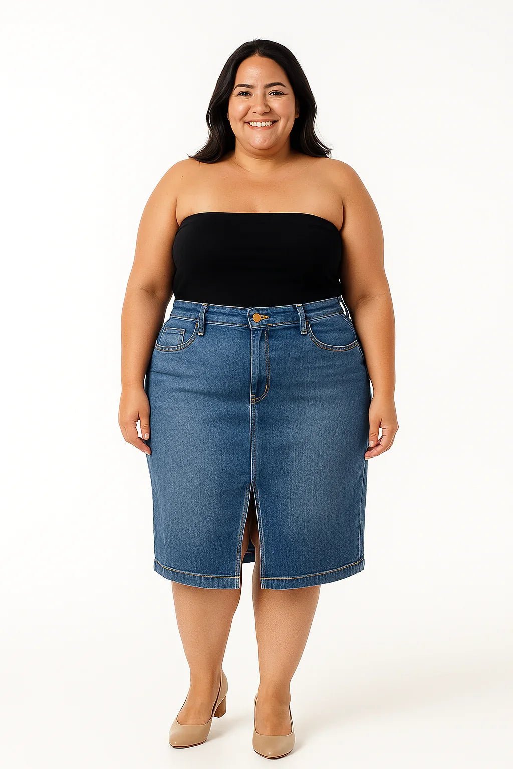 Saia Jeans Feminina Midi Plus Size sol - Leon Elegance