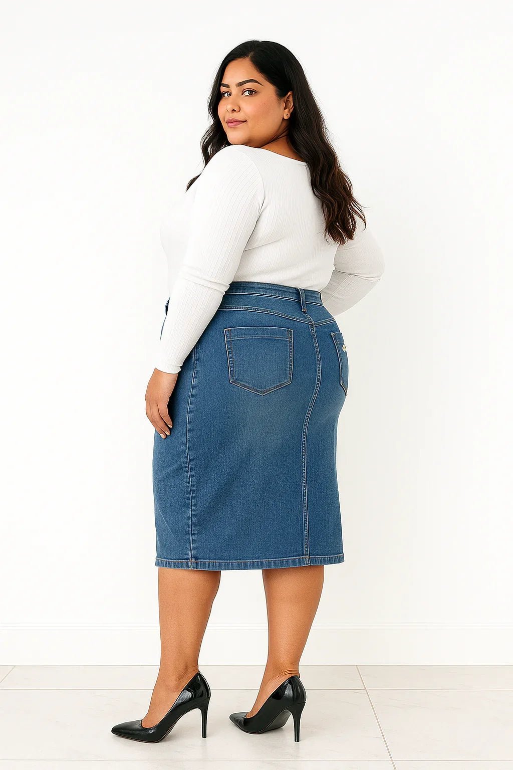 Saia Jeans Feminina Midi Plus Size sol - Leon Elegance