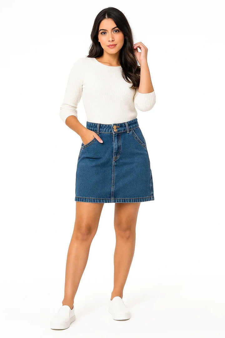 Saia Jeans Feminina Mini Azul Média sawary - Leon Elegance