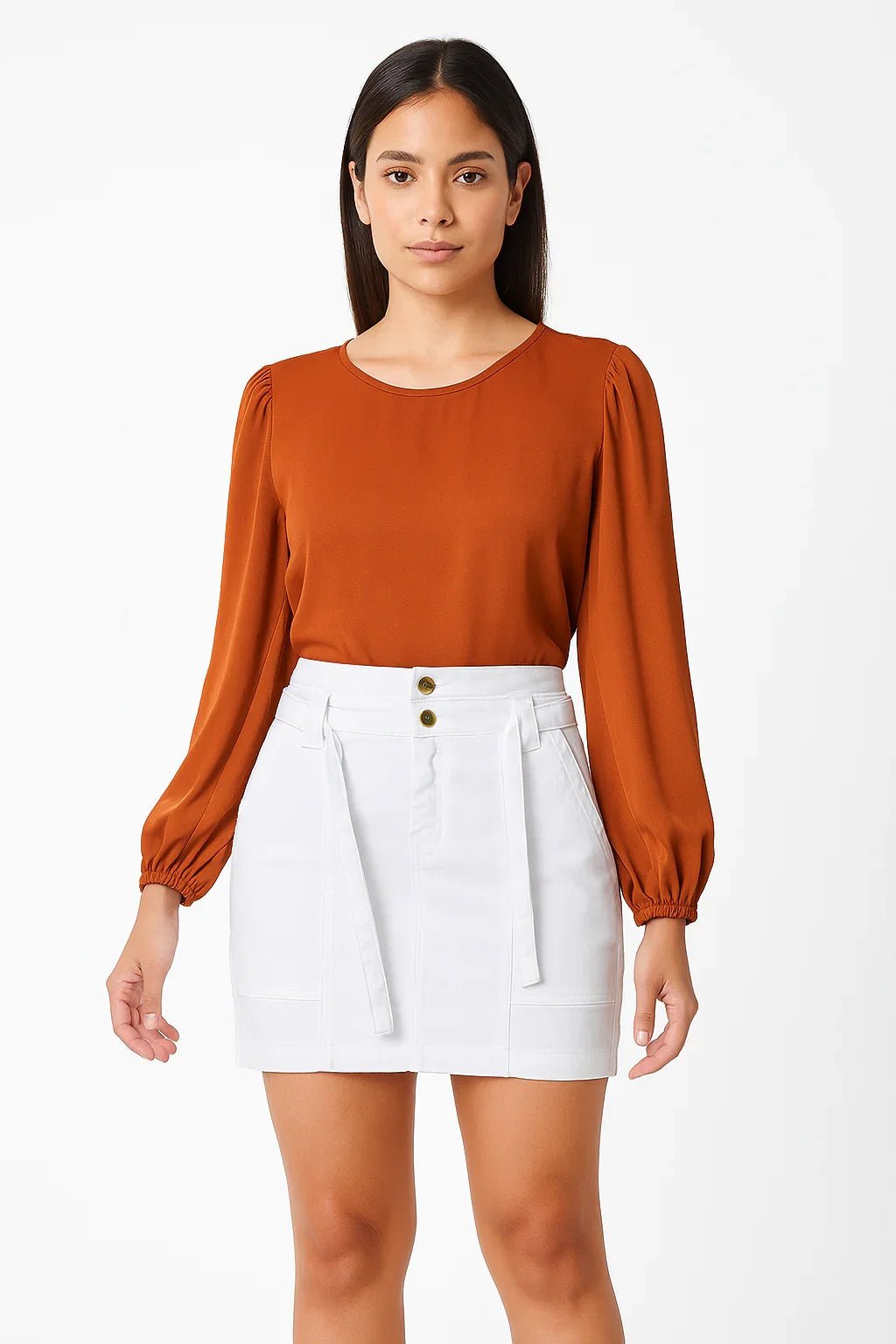 Saia Klepton Feminina Branca com Faixa - Leon Elegance