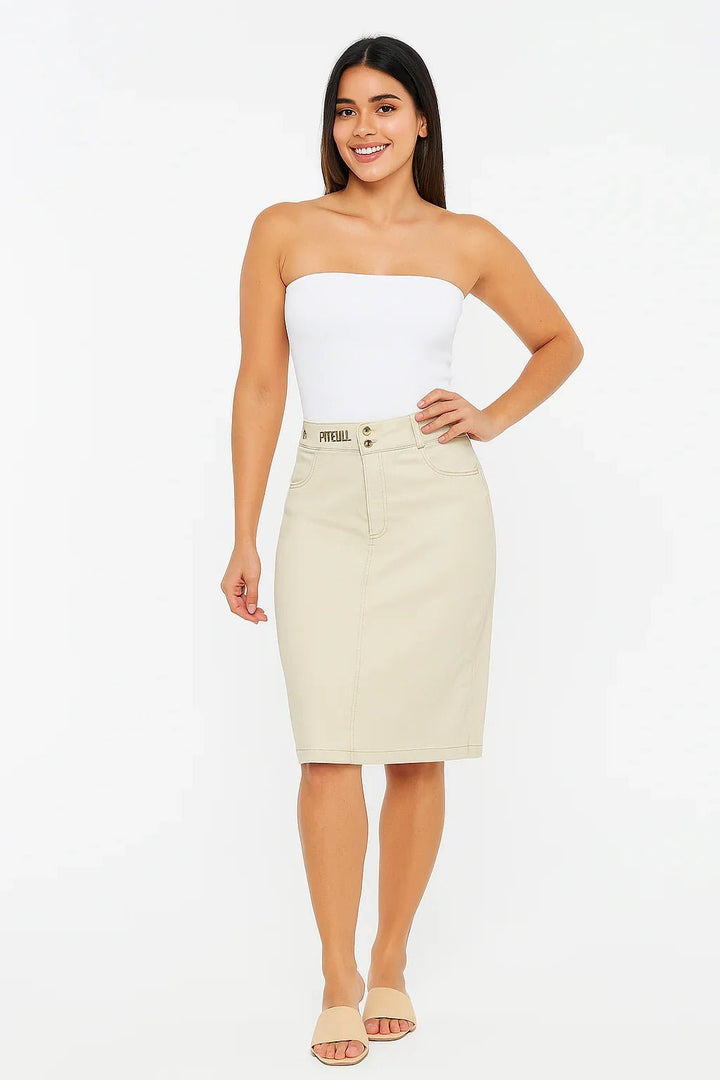 Saia Midi Feminina Pit Bull com Cintura Alta e Bolsos Frontais - Leon Elegance
