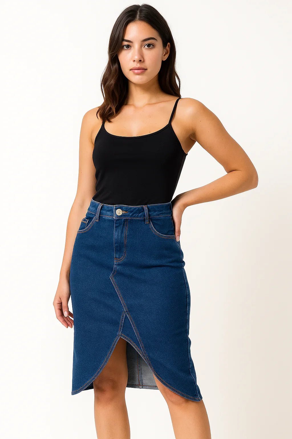 Saia Midi Jeans Soir R19 - Leon Elegance