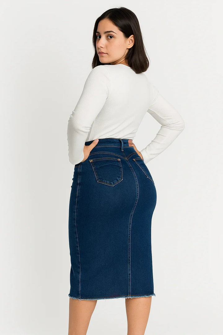 Saia Midi Jeans Soir R19 - Leon Elegance