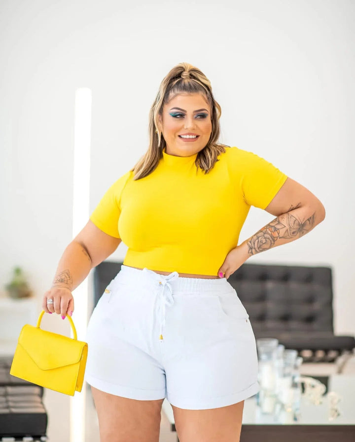 Short Branco Elástico FoFinha - Leon Elegance