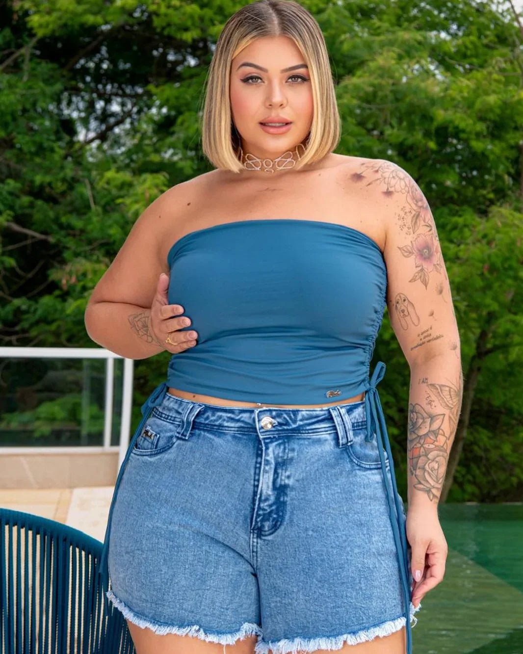 Short Jeans Azul FoFinha Plus Size Feminino - Leon Elegance