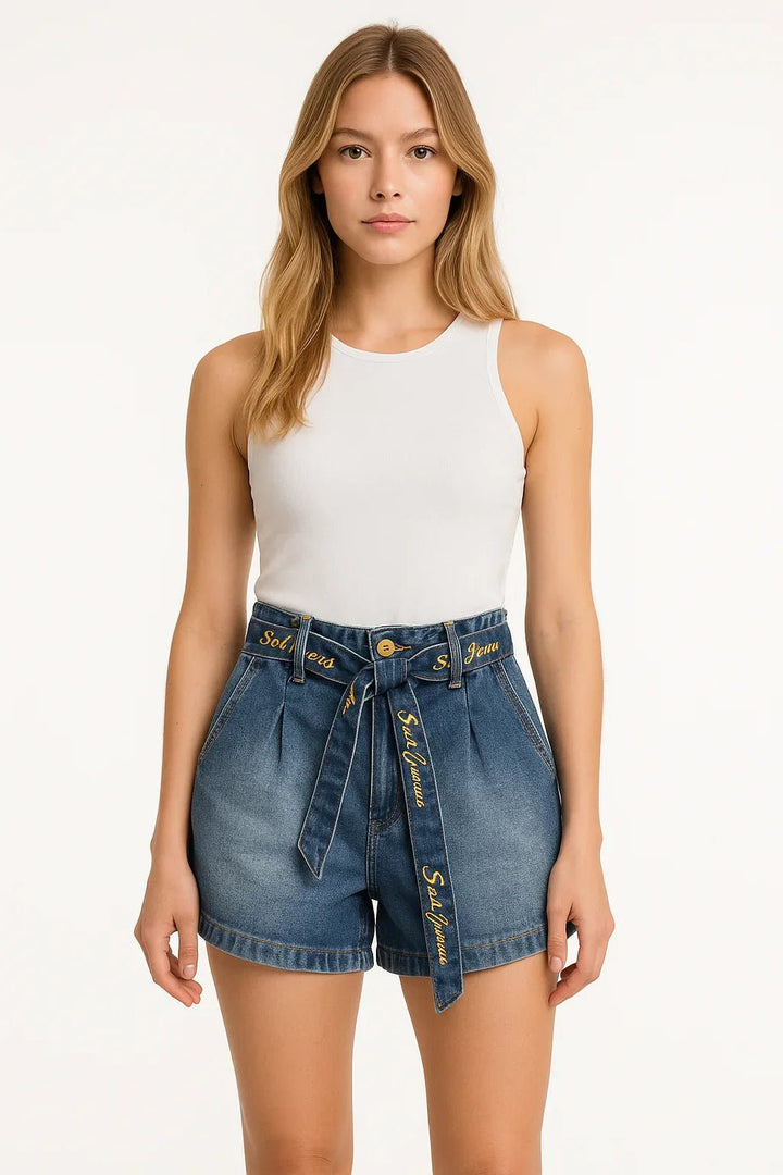 Short Jeans Cintura Faixa Leon - Leon Elegance