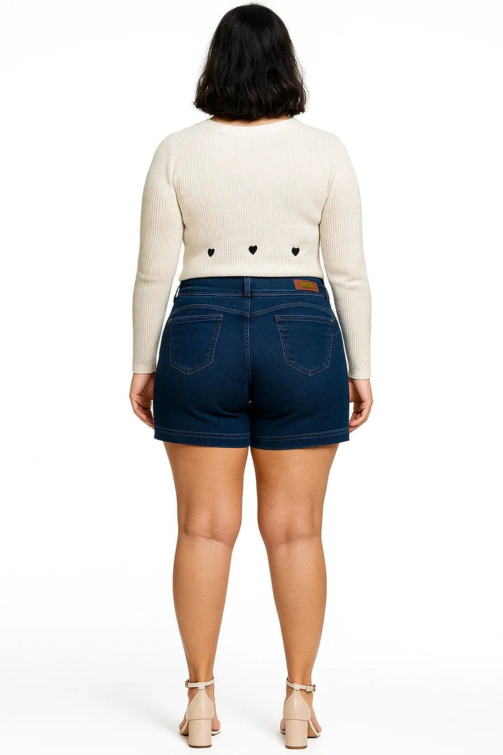 Short Jeans Feminino R19 Cintura Alta Azul Escuro - Leon Elegance