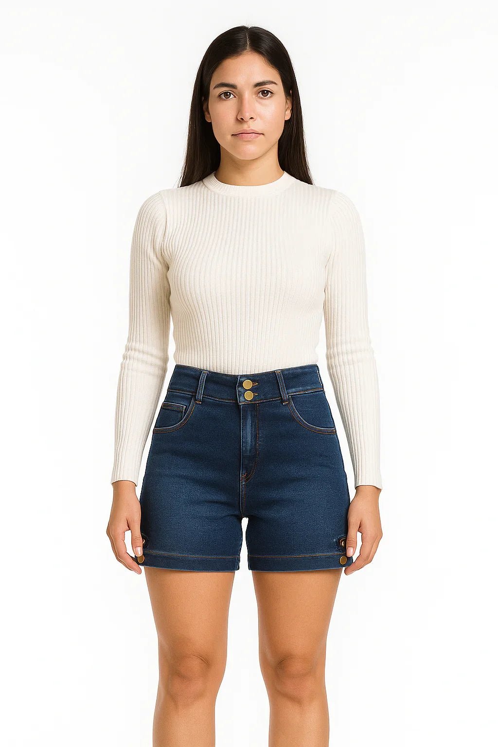 Short Jeans Feminino R19 Cintura Alta Azul Escuro - Leon Elegance