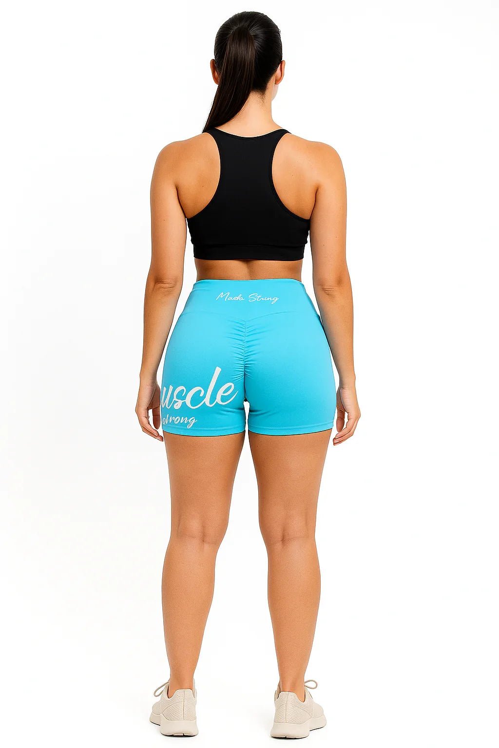 Shorts Fitness Azul Estampado Cintura Alta Feminino - Leon Elegance