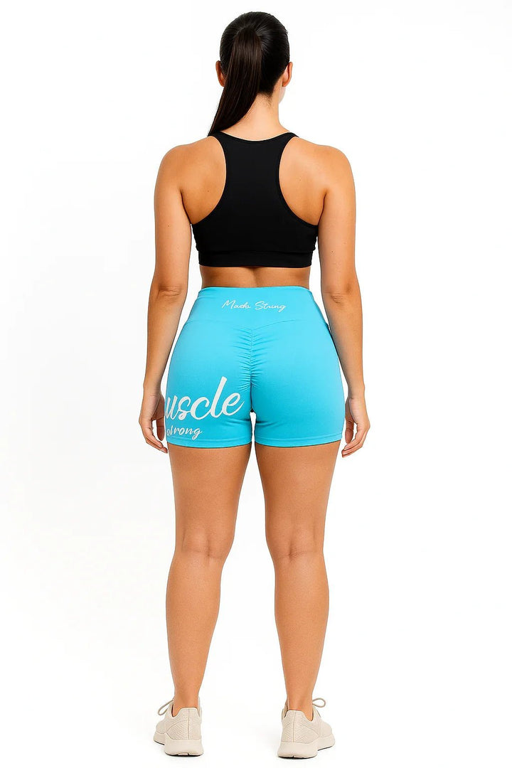 Shorts Fitness Azul Estampado Cintura Alta Feminino - Leon Elegance