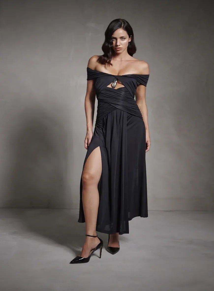 Tufi Duek Preto Ombro a Ombro com Fenda - Leon Elegance