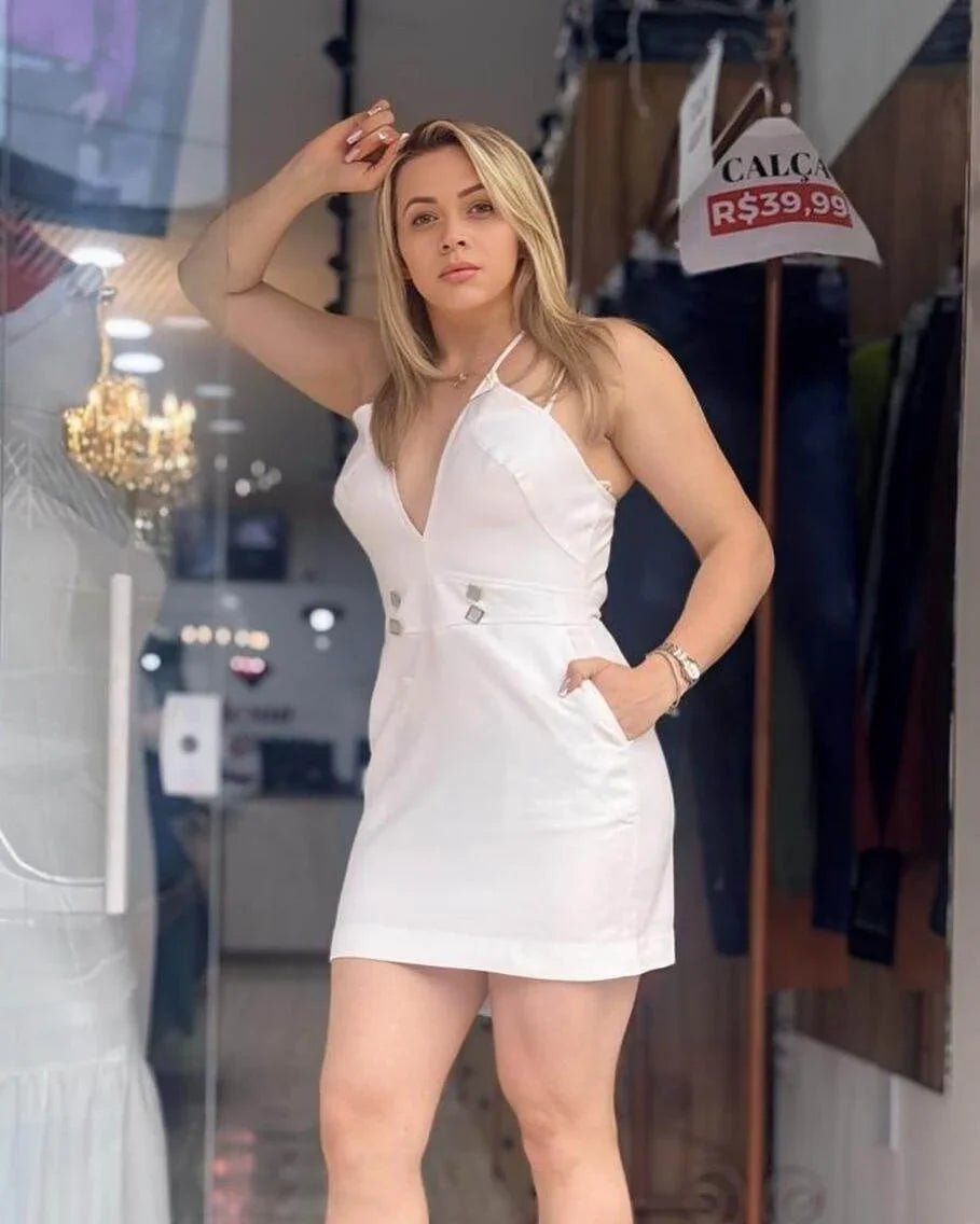 Vestido Curto Branco Tufi Duek com Decote Profundo - Leon Elegance
