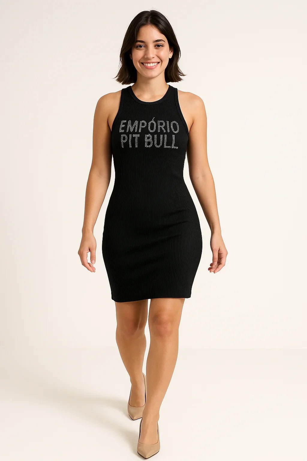 Vestido Justo Feminino Pit Bull em Malha Canelada com Logo - Leon Elegance