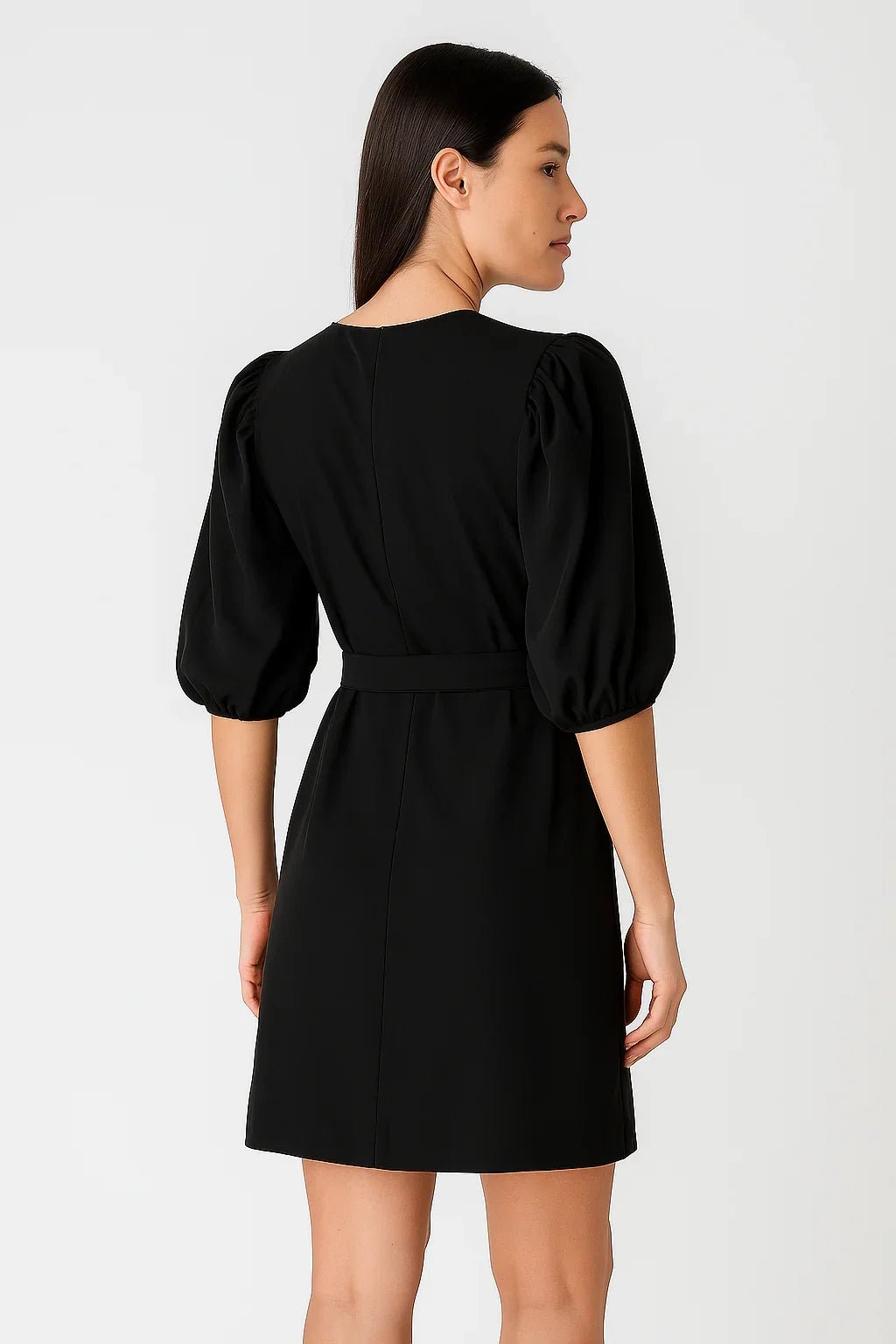 Vestido Klepton Feminino Preto Manga Bufante com Cinto - Leon Elegance