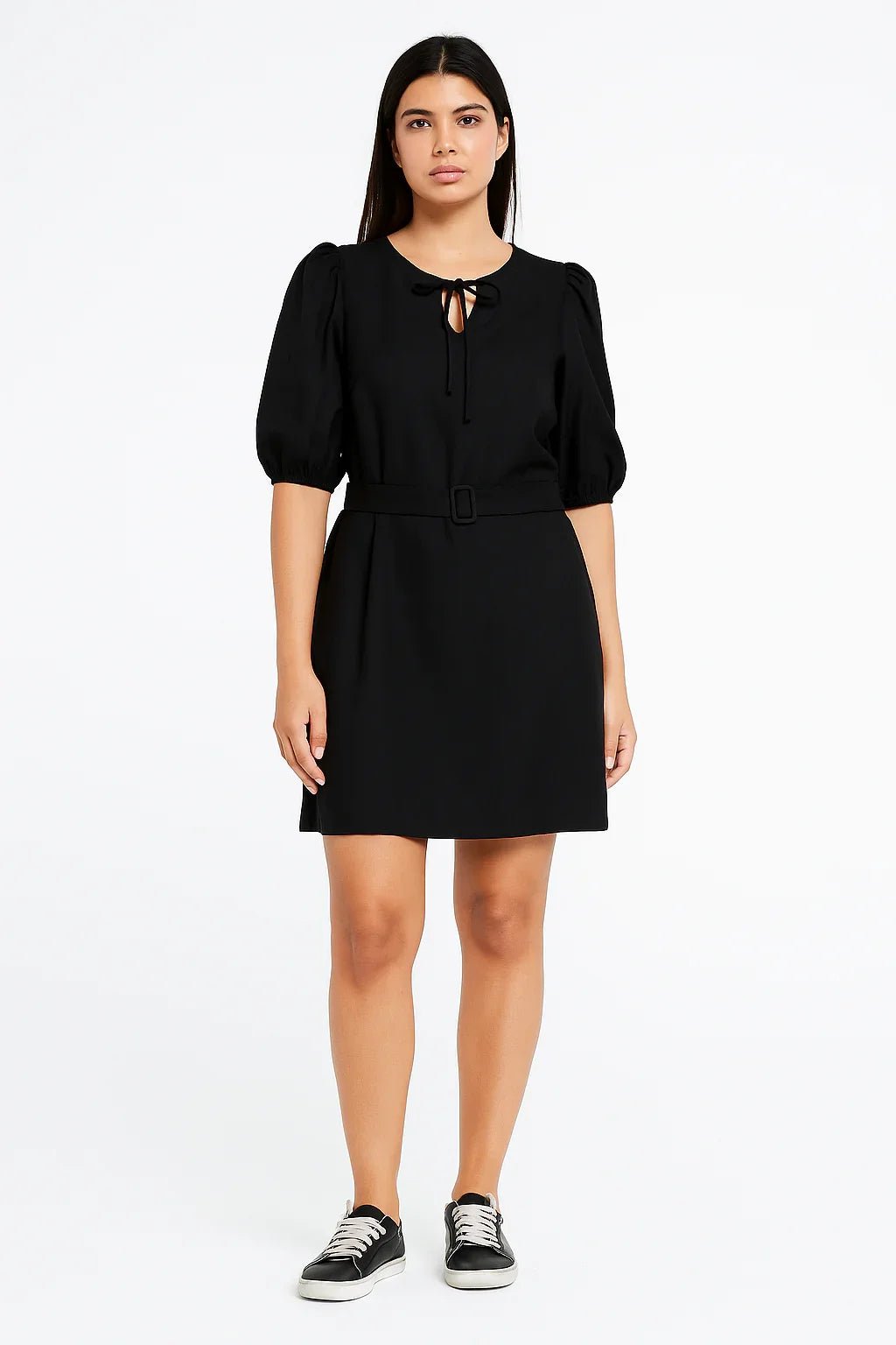 Vestido Klepton Feminino Preto Manga Bufante com Cinto - Leon Elegance