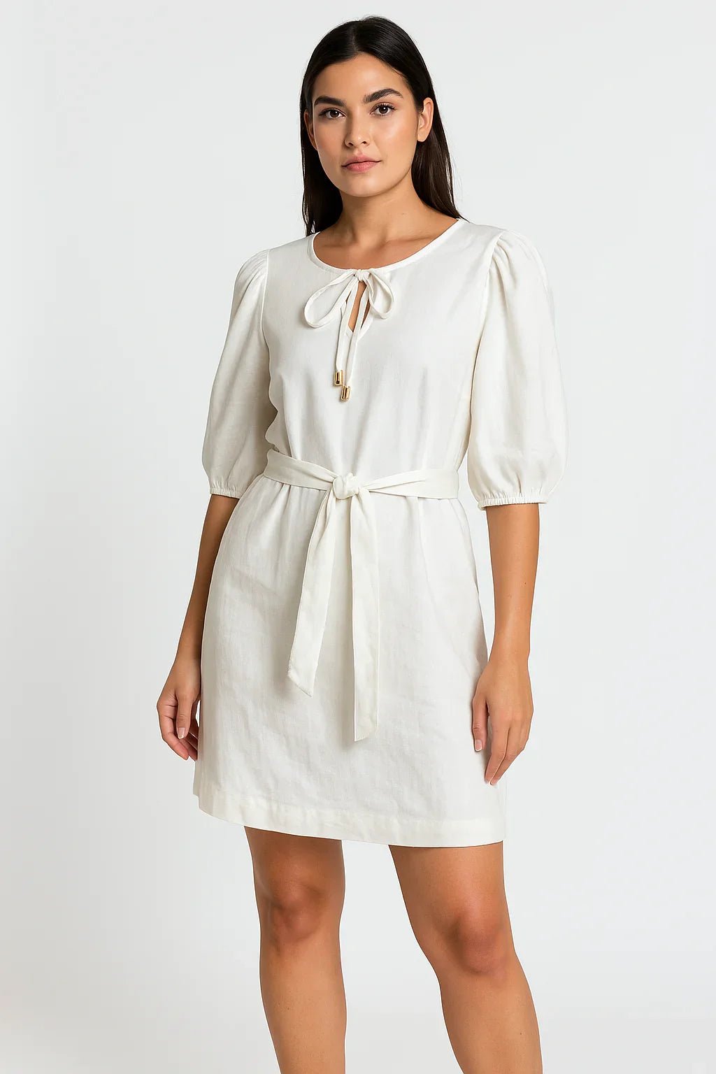 Vestido Klepton Feminino Preto Manga Bufante com Cinto - Leon Elegance