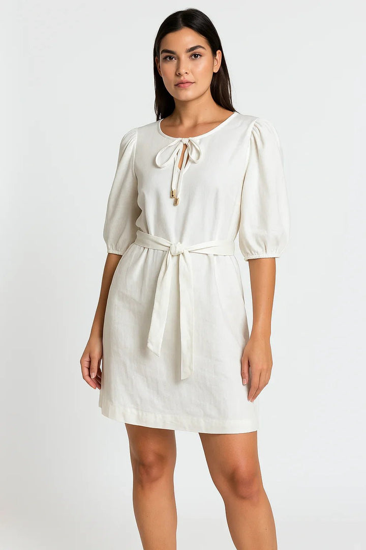 Vestido Klepton Feminino Preto Manga Bufante com Cinto - Leon Elegance