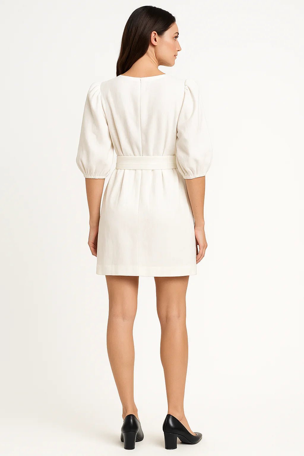 Vestido Klepton Feminino Preto Manga Bufante com Cinto - Leon Elegance