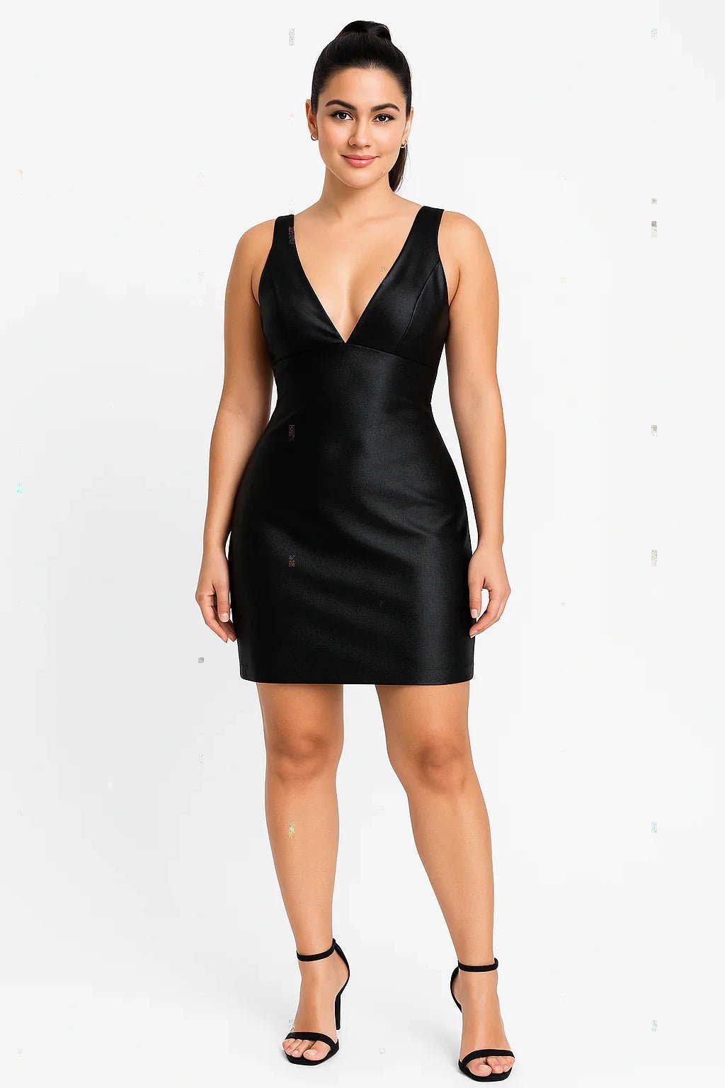 Vestido rosa fina Feminino Preto Decote V - Leon Elegance